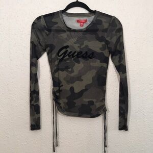Guess Sheer Camouflage Insignia Baby Cinched Side Tee size XS